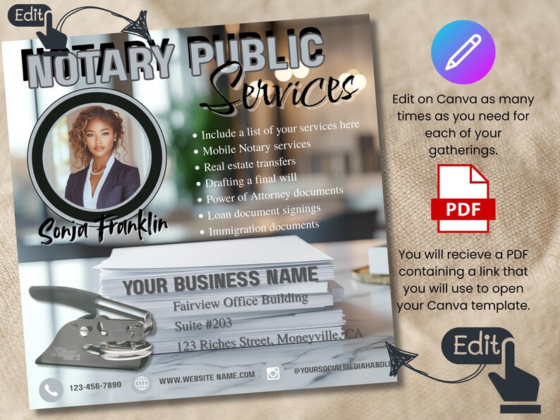 Notary Public Flyer, DIY Flyer Template Design, Notary Services Flyer, Document Notarization Flyer, Legal Agent Documents Notary Canva Flyer