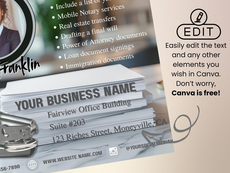Notary Public Flyer, DIY Flyer Template Design, Notary Services Flyer, Document Notarization Flyer, Legal Agent Documents Notary Canva Flyer