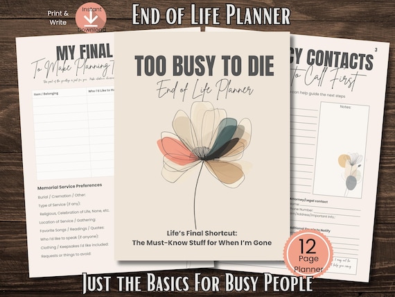 End of Life Planner Printable, Final Wishes Binder, Funeral Planning, Digital Emergency Organizer
