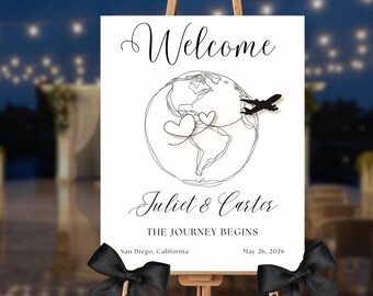 Travel Theme Wedding Welcome Sign, Destination Ceremony Entrance Decor, Wanderlust Editable Digital Canva Template