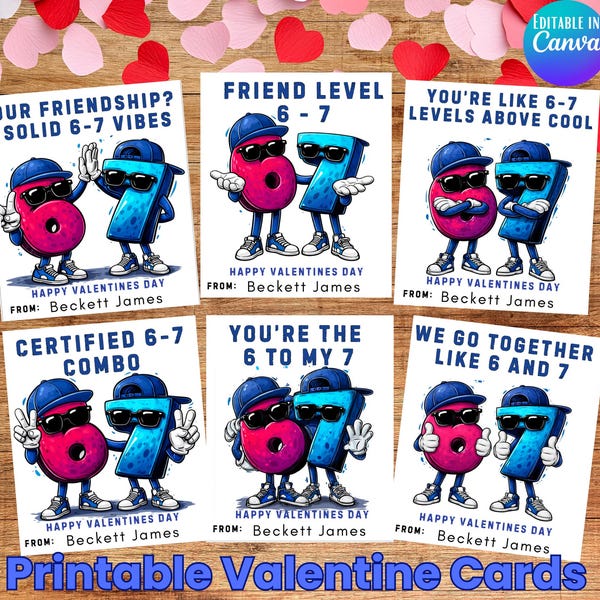 67 Boys Valentine Cards Printable, 6-7 Trend, Kids Classroom Exchange, Tween Class Gift Tags