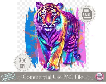 Lisa Frank Inspired Tiger PNG: 90s Rainbow Clipart (Digital Download)