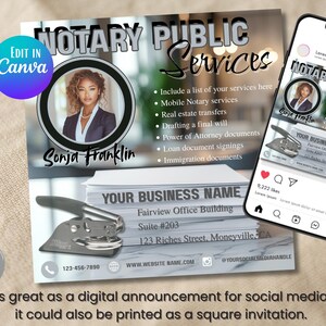 Notary Public Flyer, DIY Flyer Template Design, Notary Services Flyer, Document Notarization Flyer, Legal Agent Documents Notary Canva Flyer