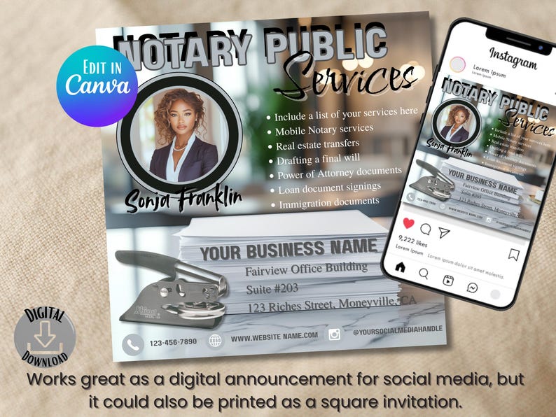 Notary Public Flyer, DIY Flyer Template Design, Notary Services Flyer, Document Notarization Flyer, Legal Agent Documents Notary Canva Flyer