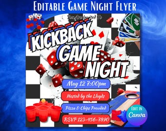 Volantino per serata di giochi Kickback, invito alla festa modificabile (download digitale), invito telefonico per adulti per amici e familiari