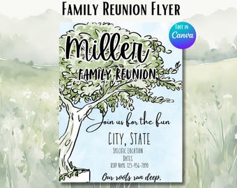 Family Reunion Flyer: Editable Family Tree Invitation (Canva Template)