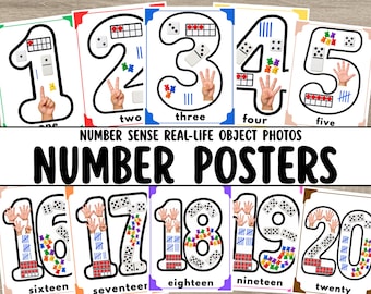 Number Posters 0-20, Real Photos, Number Sense, Subitizing, Preschool Kindergarten Math, Classroom Decor Printable