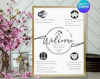 Vacation Rental Welcome Sign, Editable House Rules, Short Term Rental Template, AirBnB VRBO Host