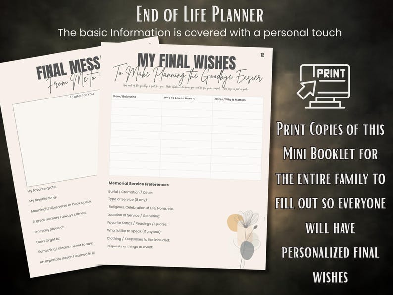 End of Life Planner Printable, Final Wishes Binder, Funeral Planning, Digital Emergency Organizer image 3
