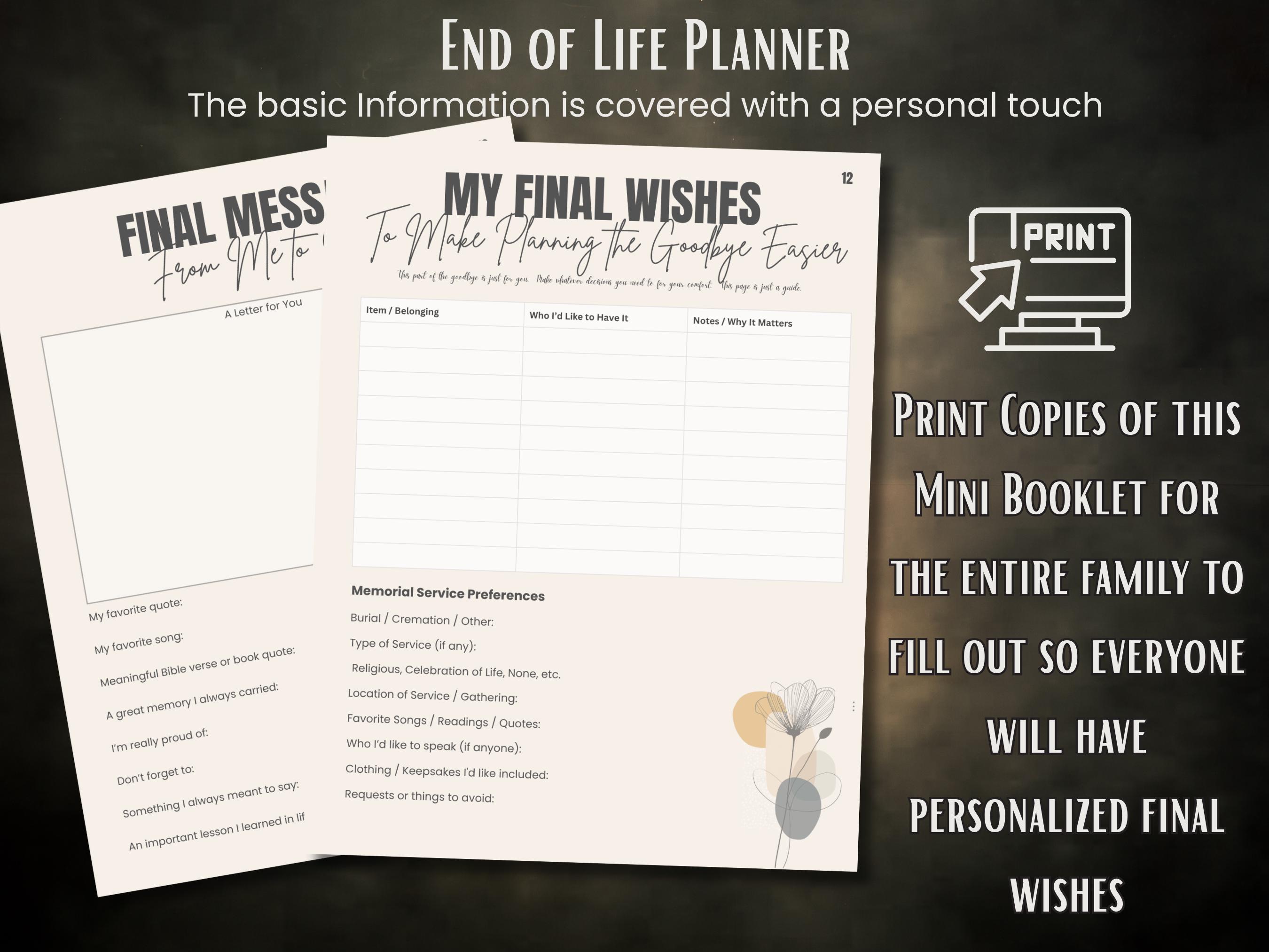 End of Life Planner Printable, Final Wishes Binder, Funeral Planning ...