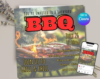 BBQ Party Invitation Template: Grill & Chill Cookout Flyer (Digital Download)