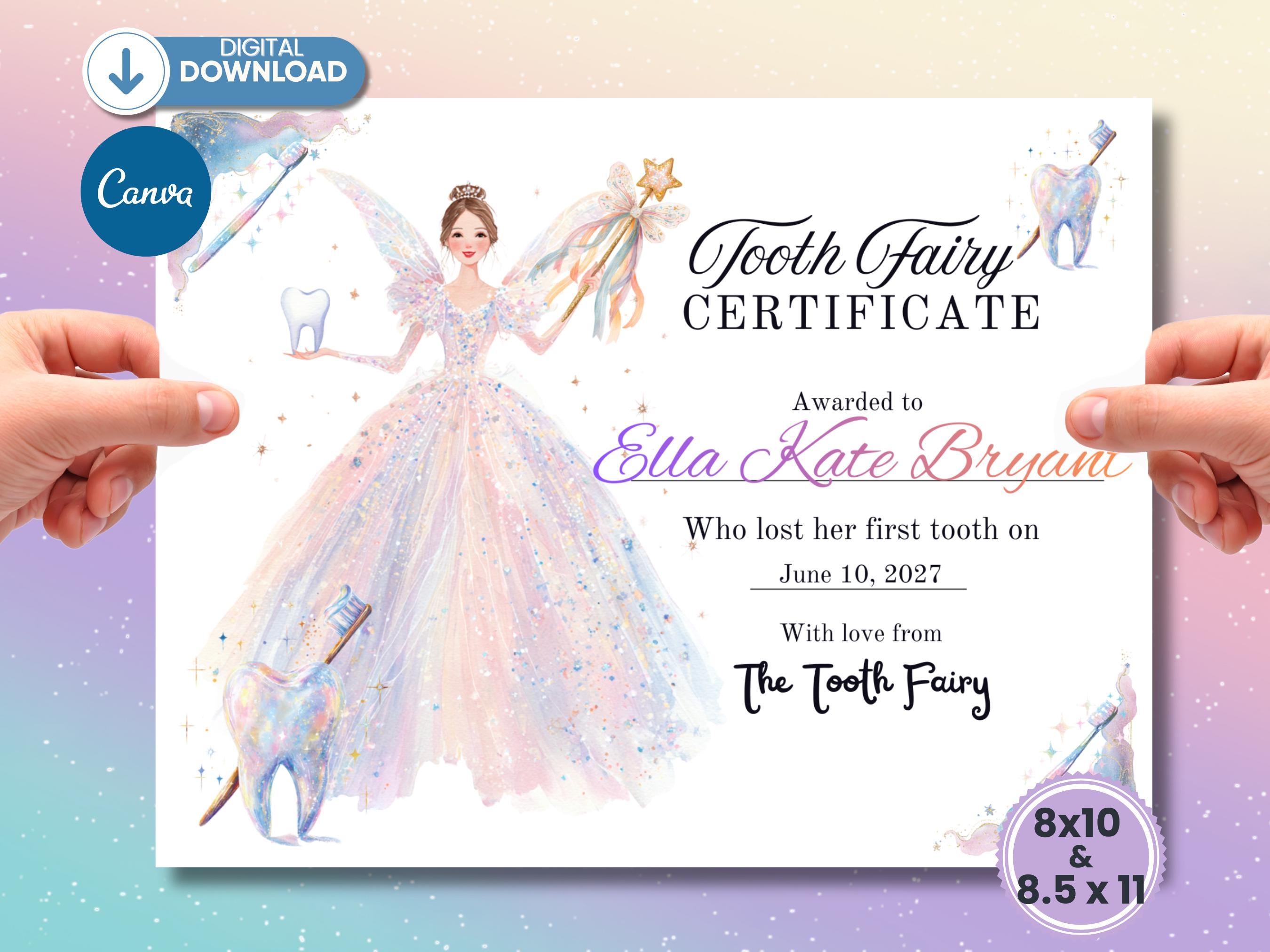 Tooth Fairy Certificate Printable, Editable Canva Template, First Lost ...