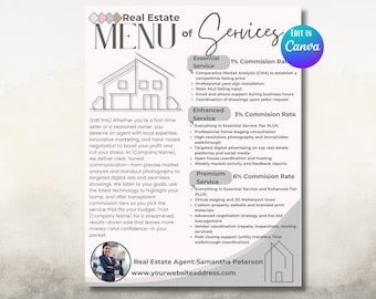 Real Estate Service Menu Flyer Template: Modern Realtor Marketing (Canva Editable, Digital Download