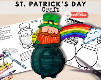 St Patricks Day Craft for Kids, Printable Leprechaun Classroom Activity, Cut and Paste Worksheet