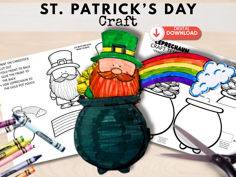 St Patricks Day Craft for Kids, Printable Leprechaun Classroom Activity ...