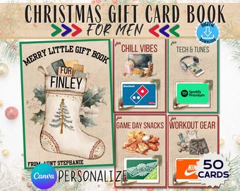 Christmas Gift Card Book for Men, Printable Cash Holder Pages, Custom College Boyfriend Him