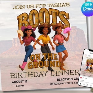 Boots on the Ground Flyer, Western Birthday Invitation, Boots on the Ground Invitation, Editable Canva bday Template, Where Them Fans At