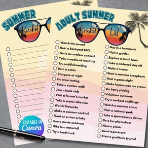 Adult Summer Bucket List Printable, Editable Summer Bucket List, Custom Template, Summer List Template, Fun Summer Activities Checklist