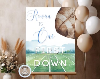 Football First Year Down Birthday Sign, Baby Boy 1st Birthday Decoration, Sports Themed Party