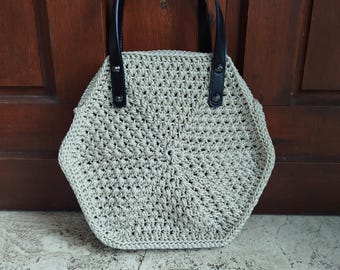 Handmade crochet hexagonal bag with handles