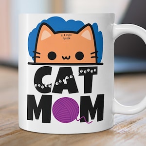 Cat Mom, Peeking Cat, New Cat Gift, Coffee Mug for Cat Owner, Gift for Cat Owner, Cat Mom Mug, Cute Cat Cup, Cat Lover Coffee cup, Cat Gift