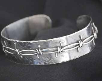 Sterling Silver Barbed Wire over Antiqued Silver Cuff