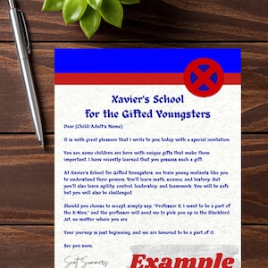 Carta de invitación personalizada a la Escuela para Jóvenes Talentosos de los X-Men - Descarga digital