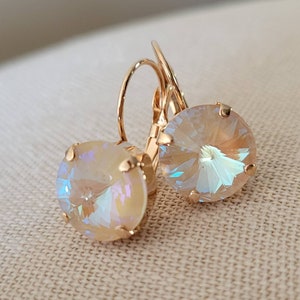 Austrian Crystal Earrings, Rose Gold, Lever Backs, Ivory Cream Delite