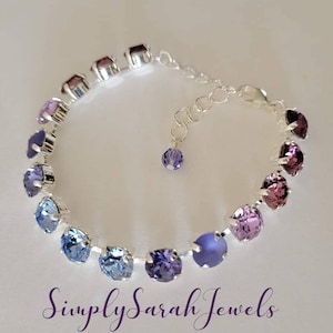 Austrian Crystal Tennis Bracelet, Silver, Purple, Blue, 8mm Chatons