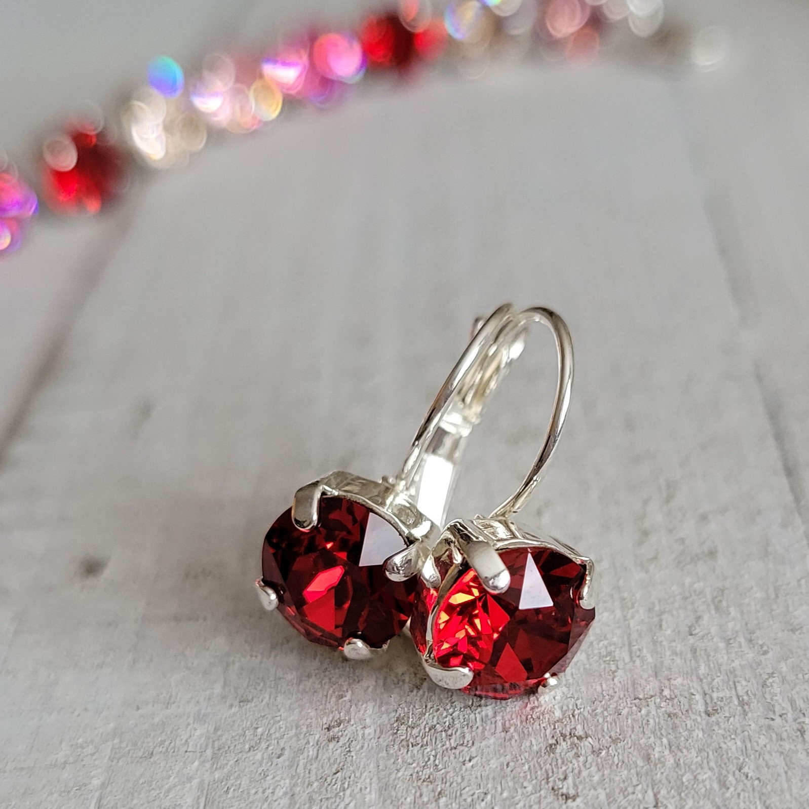 Austrian Crystal Earrings, Shiny Silver Plating, 8mm Chatons