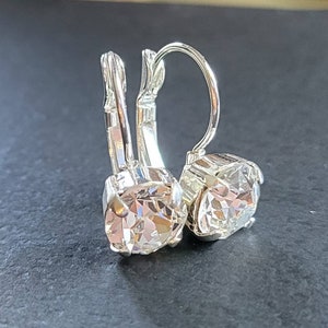 Austrian Crystal Earrings, Clear, 8mm Chaton, Silver, Lever Back