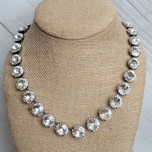Austrian Crystal Necklace, 12mm Rivolis, Clear Crystal, Antique Silver,  Adjustable