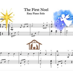 The First Noel (with Note&#39;s Name), Easy Piano Arrangement, sheet music, Beginner Level, Digital download, Printable PDF, Christmas Song