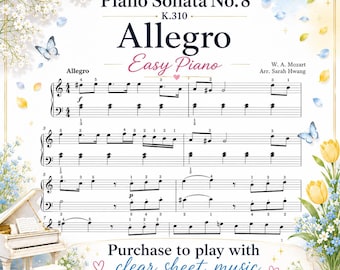 Mozart-pianosonate nr. 8 in a klein, K. 310, deel 1e deel Allegro Easy Piano-arrangement