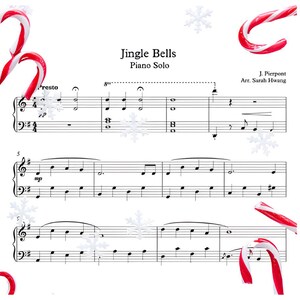 Jingle Bells - Easy Piano Arrangement, Sheet Music, Intermediate, digital download, for Kids Piano, Printable PDF, Christmas Song