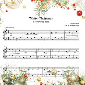 White Christmas - Easy Piano Arrangement, sheet music, Beginner Intermediate digital download, Printable PDF, Christmas Song, X-mas Song
