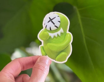 Monster Sticker, Water bottle sticker, Cyclops sticker, Little Green Guy Sticker, Laminate Sticker