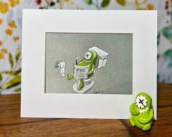 Bathroom Art, Funny Bathroom Art, Bathroom Print, Monster Bathroom Decor, Monster Art, Little Green Guy