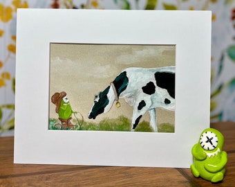 Kids room cow art, monster art, kids room decor, quirky art, cowboy kids art