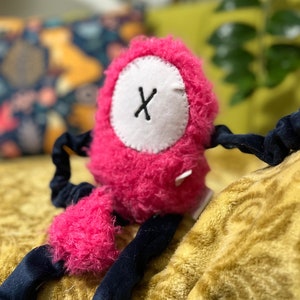 Handmade Monster Plush, Pink Stuffed Animal, Fluffy Plush, OOAK stuffed animal, Little Green Guy, Cyclops Plush