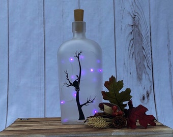 Halloween Cat in Tree Bottle Light