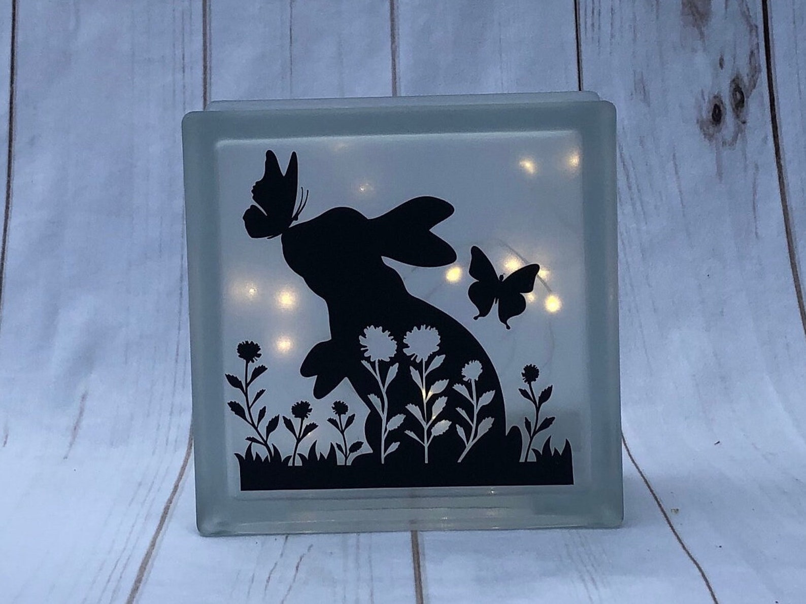 Bunny and Flowers Lighted Glass Block - White - Etsy