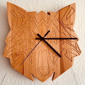 Wooden Clock Wolf Wall Clock Clock Wood Industrial Decoration Design Quartz Handmade