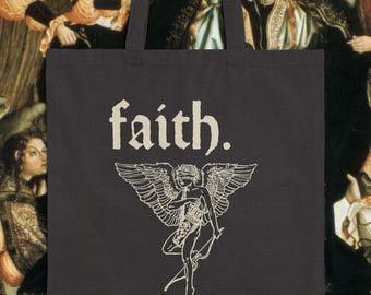 Bolsa de tela con versículos bíblicos cristianos: bolsa de lona de algodón con diseño de ángel gótico