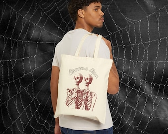 Borsa in tela con scheletro Memento Mori: borsa della spesa riutilizzabile per Halloween in stile gotico