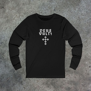 Deus Vult Long Sleeve Tee: Crusader Style Catholic Shirt