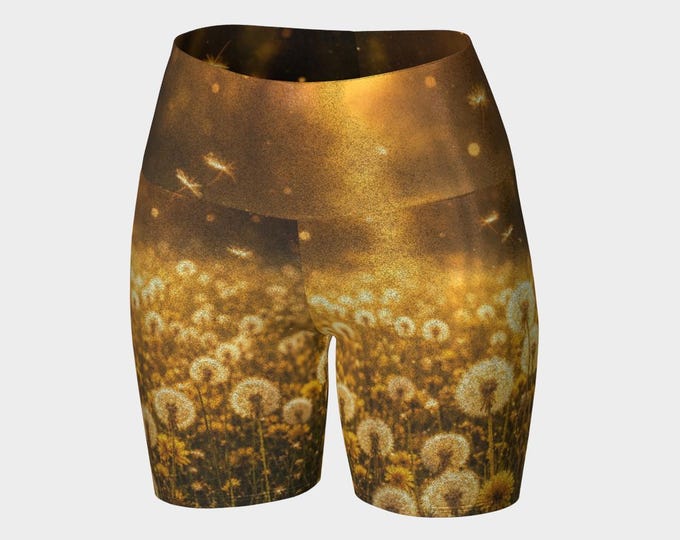 Dandelion Dreams Spandex High Waisted Yoga Shorts | Save the Bees | Performance Knit | Glitter | Shimmer Finish | Spandex | Athletic Wear