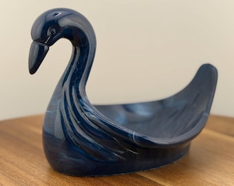 Vintage Creative Bath Marbled Navy Blue Acrylic Swan Soap Dish | 90s Retro Lucite Bird Trinket Holder | Vanity Catchall Kitsch Decor