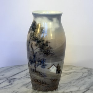 Dahl-Jensen Copenhagen Denmark Porcelain Landscape Vase #36 - Hand-Painted Danish Underglaze - Mid-Century Modern Scandinavian Decor