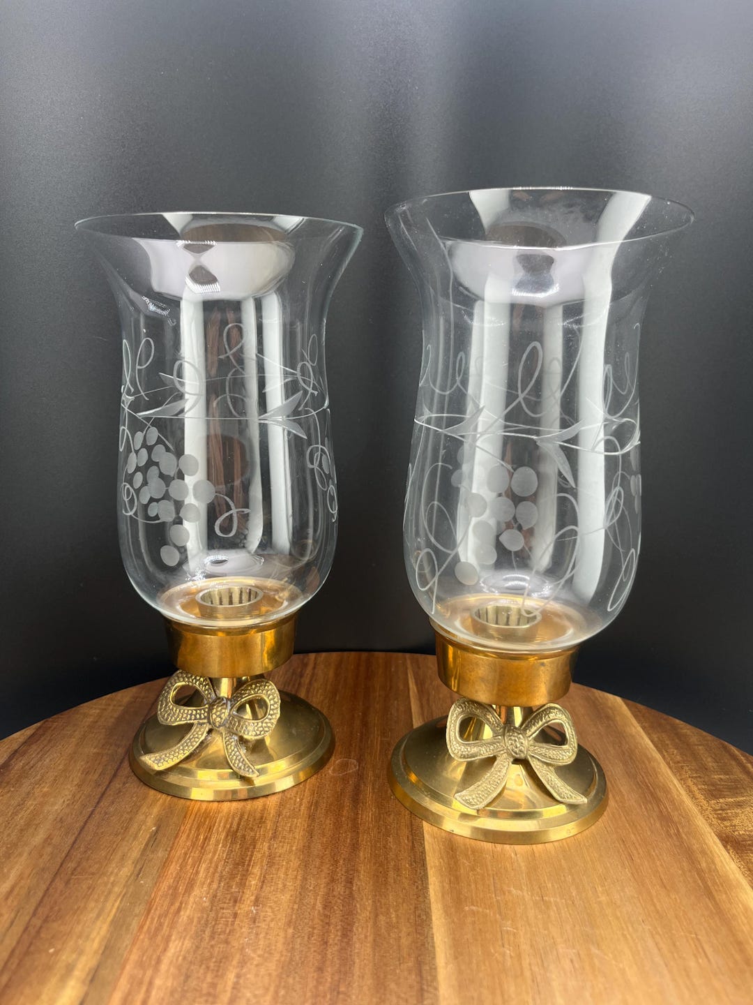 Vintage Brass Bow Candle Holders With Etched Glass Hollywood Regency — free download